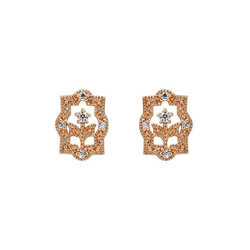 European Style Retro Flower Zircon Rose Gold Earrings